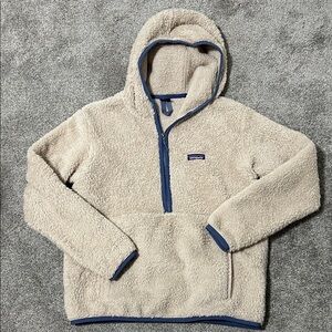 Patagonia Cream Teddy Jacket with Blue Accents